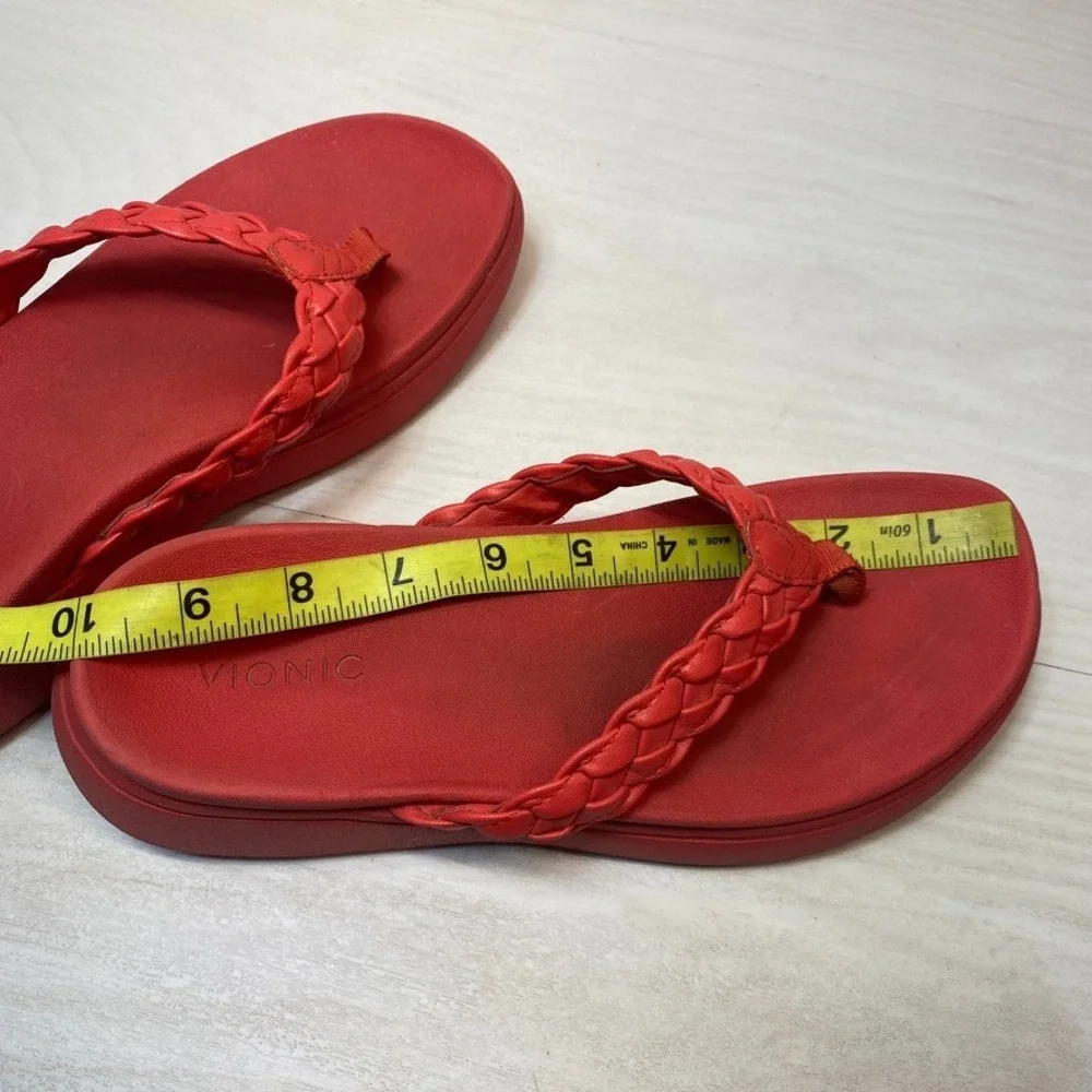 Vionic Womens 8 Kenji Platform Flip Flop Braided Red Orthotic Thong Sandals